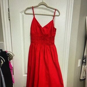 Astr Red Spaghetti Strap Midi Dress with Smocked Waist